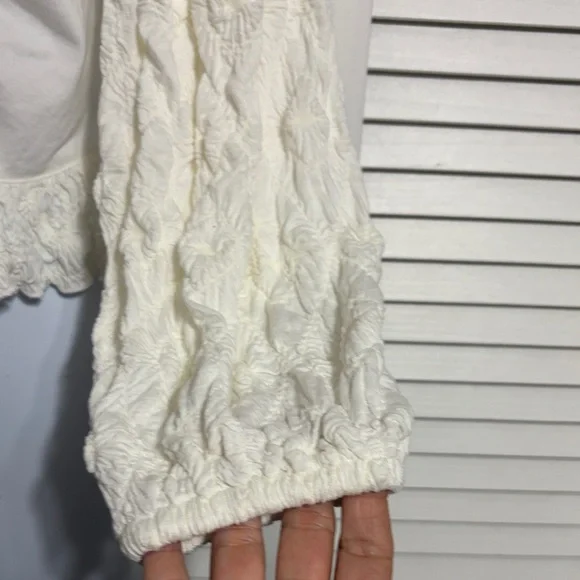 Free People Oliva Cream Ruffle-Trim Long Sleeve Blouse - Picture 4 of 11